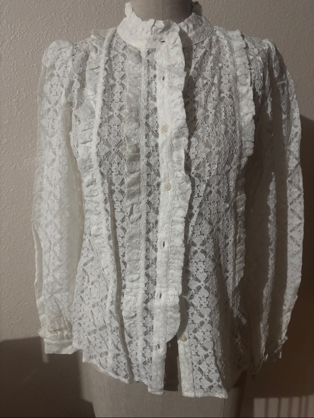 Sezane White Lace Ruffled Button-Front Blouse. New!